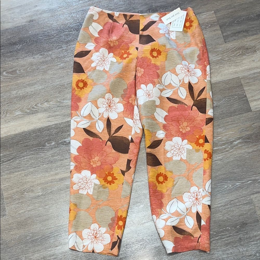 Petite Sz 12 Due’ Per Due’ Brand 100% Silk Floral Ankle Pants NWT #silk #office